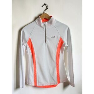 Avia Womens Quarter Zip Athletic Pullover White Neon Orange Mesh Running Top S